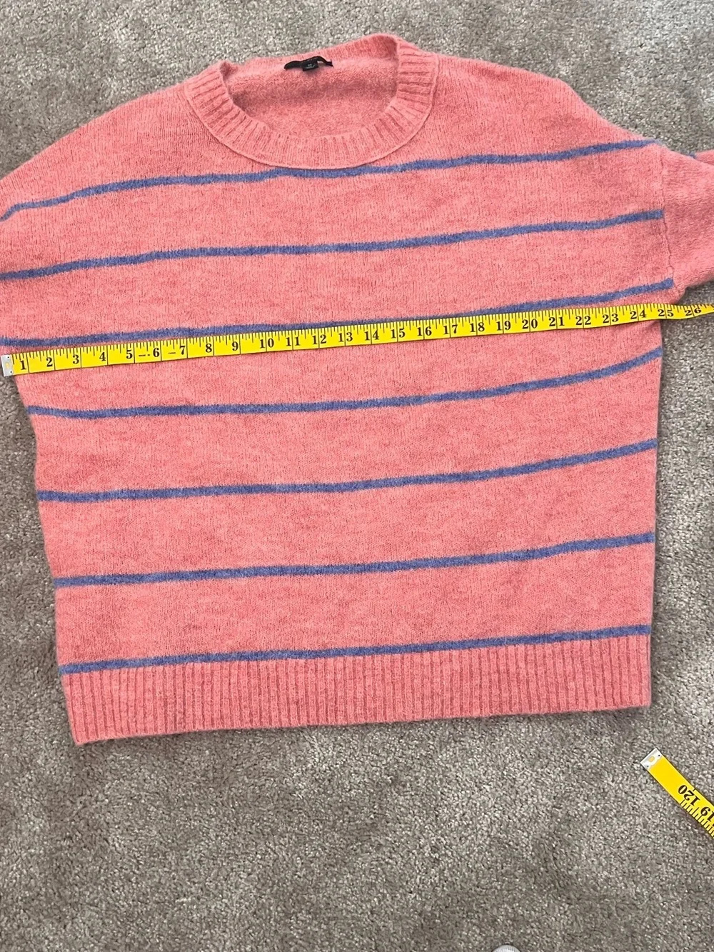 J.Crew Alpaca Merino Wool Striped Crewneck Sweater Pink Blue M